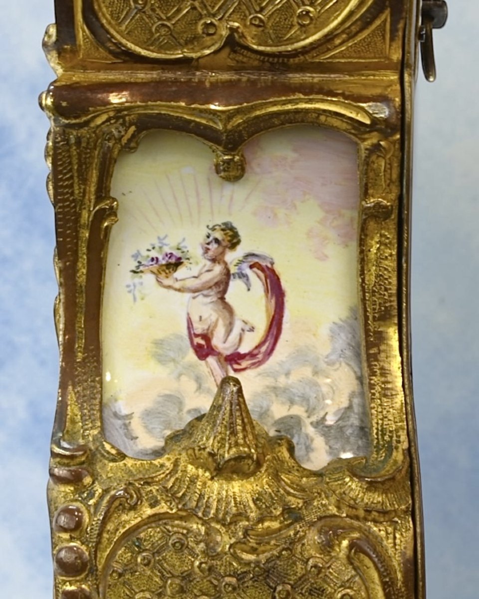 Orologio Da Tavolo in Bronzo Dorato con Smalti - Vienna XIX Secolo-photo-6